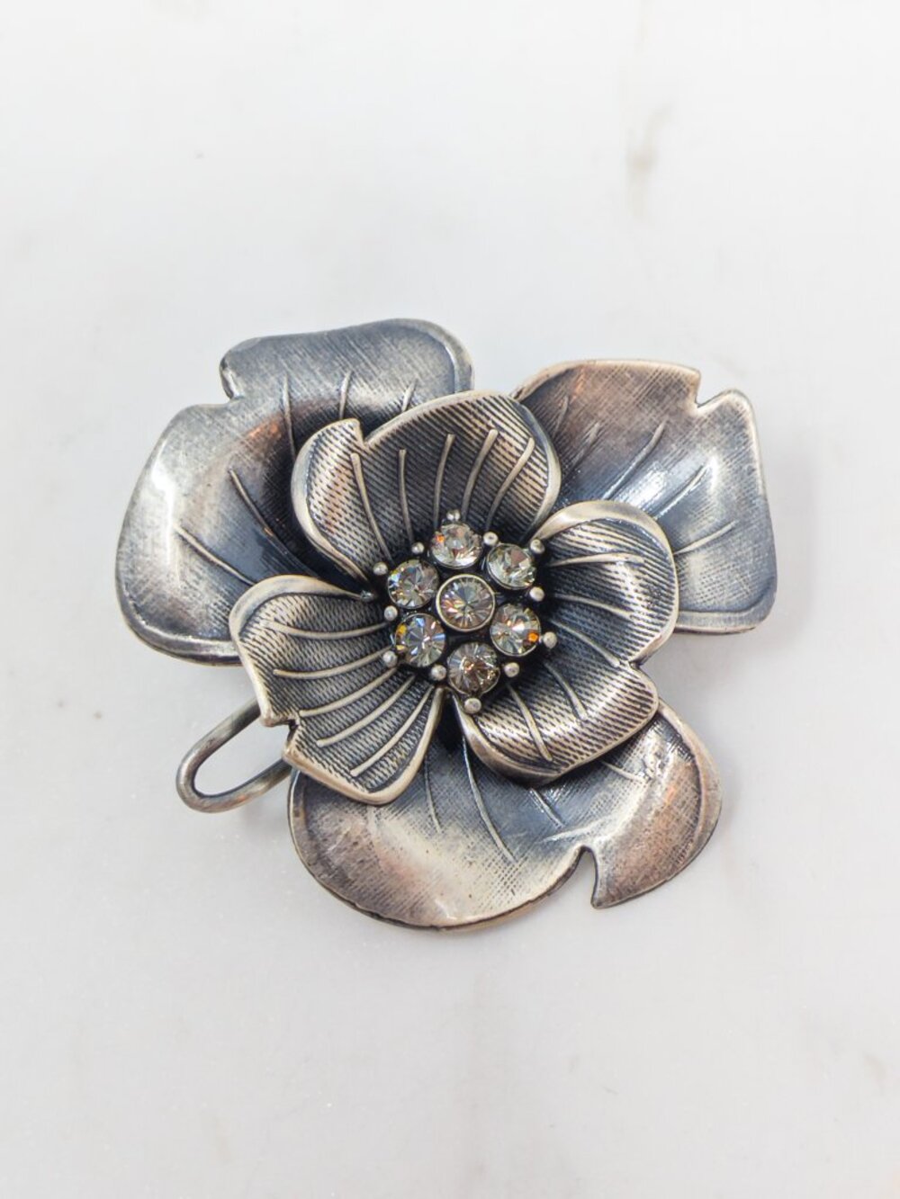 Silver-Tone Flower Rhinestone Hair Clip